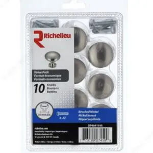 30mm Round Knobs Brushed Nickel 10 pack with 8-32 thread