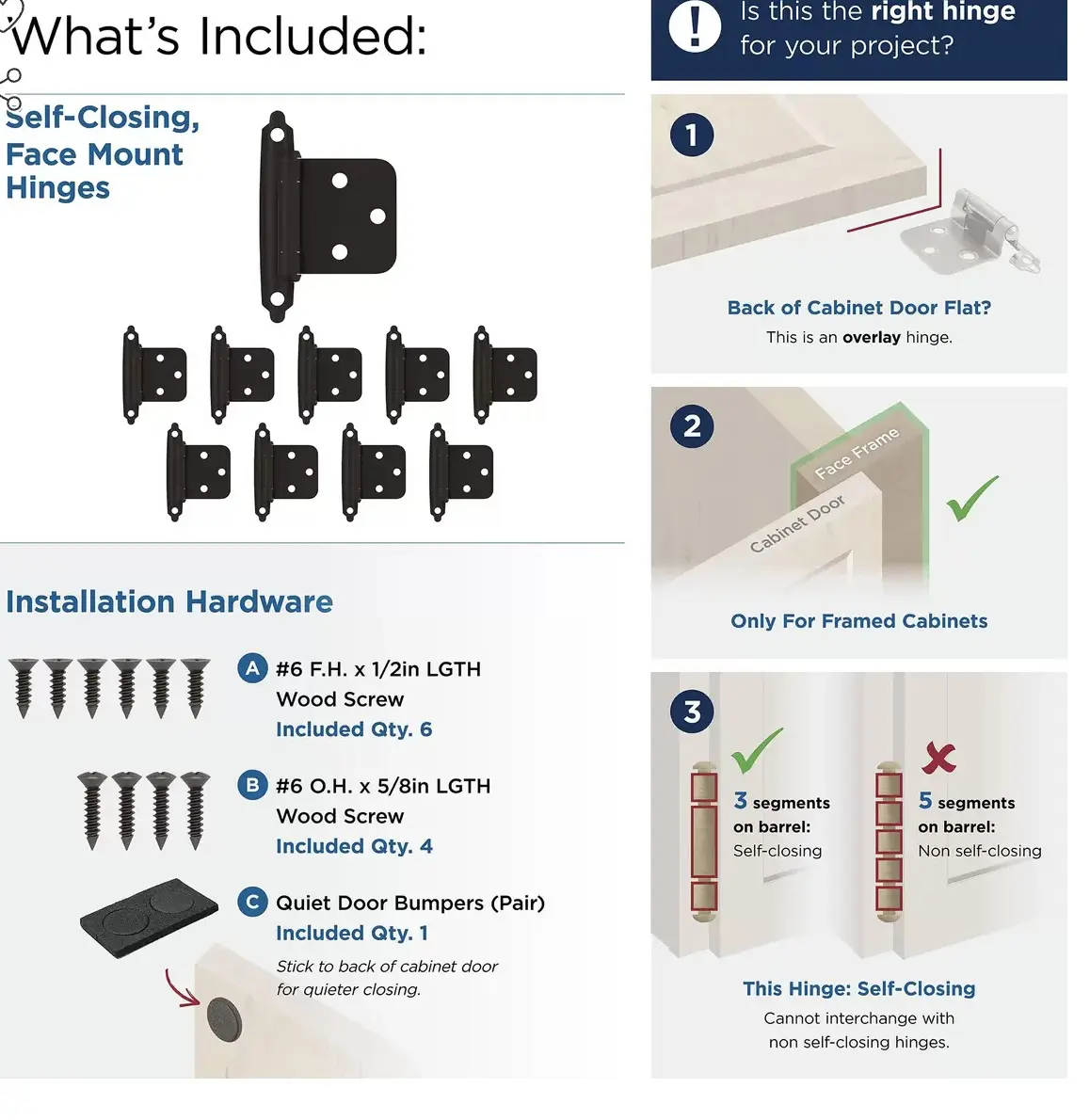 10 PACK of Self Closing Face Mount Variable Overlay Hinge (5 Pairs) in Oil Rubbed Bronze - Image 2