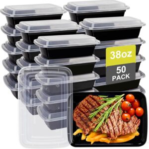 50 Pack Meal Prep Containers with Lids 38oz - Plastic Food Storage Containers with lids - Disposable Take out Containers with Lid for Meal Prep - BPA Free,...